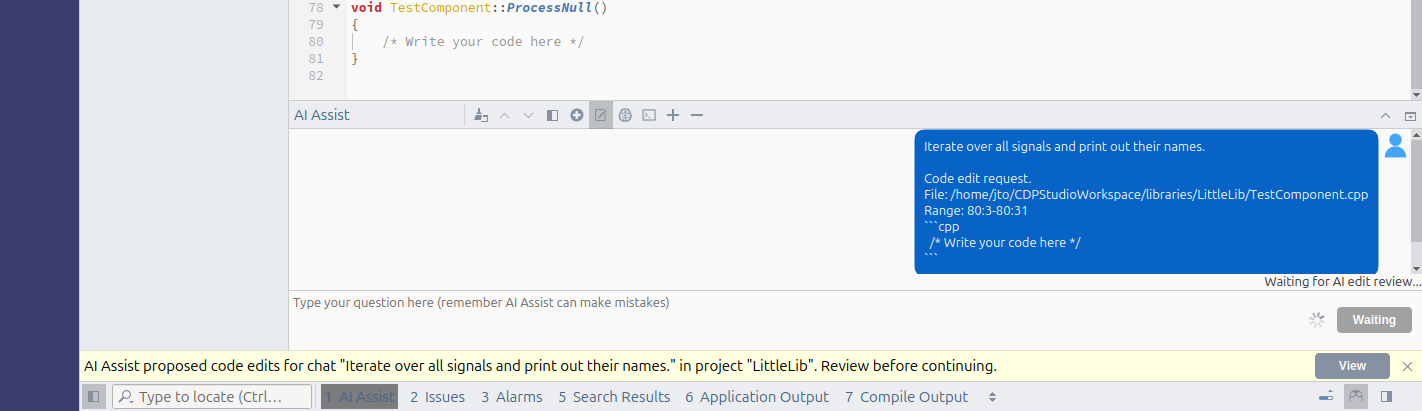 "AI Assist notifies you that a code proposal is ready for review"