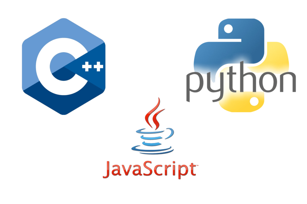 Python, javascript and C++ logos